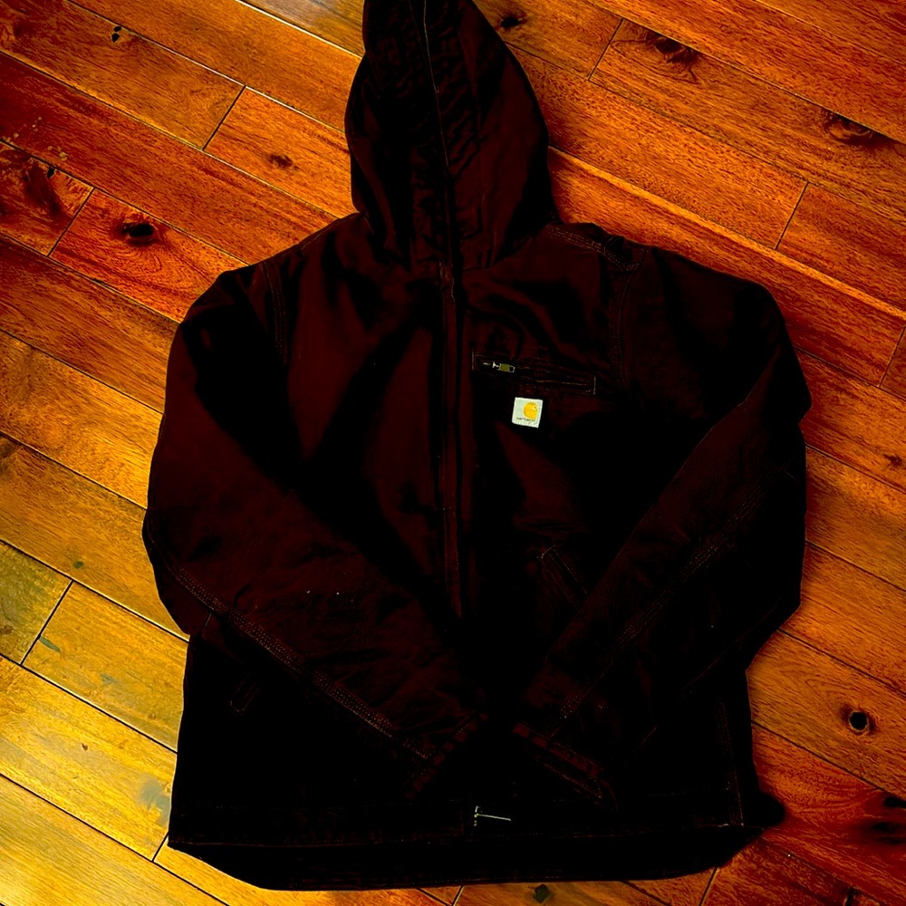 Carhart burgundy coat with hood worn once size s